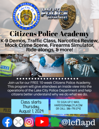 Please join us for the Lake City Police Department's free Civilian Police Academy